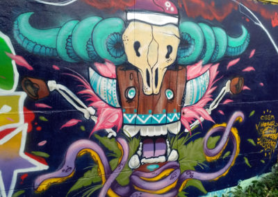 Peinture mural d'un squelette d'un buffle en bois inspiré de la bande dessinée